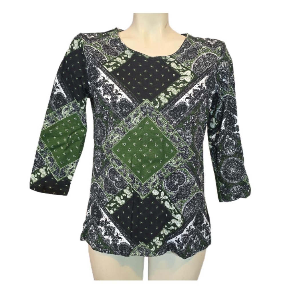 Rebecca Malone Green and Black Patterned Top Size‎ Small